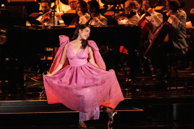 Laufey performs with the Los Angeles Philharmonic at Hollywood Bowl on August 7, 2024 in Los Angeles, California.