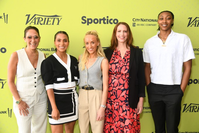 BEVERLY HILLS, CALIFORNIA - JULY 12: (L-R) Constance Schwartz-Morini, Diana Flores, Nastia Liukin, Michelle Haines, VP of Marketing, National Women's Soccer League and Ashlyn Watkins attend Variety + Sportico's Sports and Entertainment Summit, presented by City National Bank, at The Beverly Hilton on July 12, 2024 in Beverly Hills, California.  (Photo by Alberto Rodriguez/Variety via Getty Images)