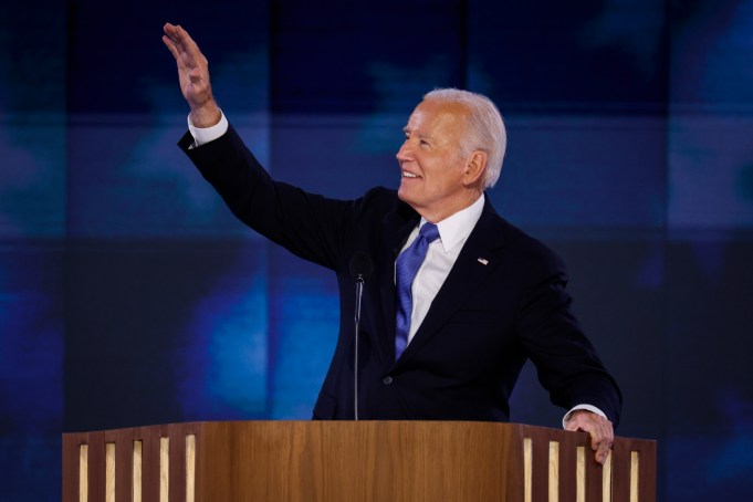 CHICAGO, ILLINOIS - AUGUST 19: U.S. President Joe Biden speaks onstage during the first day of the Democratic National Convention at the United Center on August 19, 2024 in Chicago, Illinois.  Delegates, politicians, and Democratic party supporters are in Chicago for the convention, concluding with current Vice President Kamala Harris accepting her party's presidential nomination. The DNC takes place from August 19-22. (Photo by Chip Somodevilla/Getty Images)