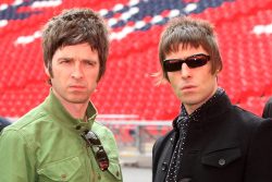 LONDON - OCTOBER 16: L-R Noel Gallagher and Liam Galllagher attend the Oasis photocall in Wembley Stadium to promote their new album 'Dig out Your Soul' released on October 6, and their two sold out concerts at Wembley Arena, on October 16, 2008 in London, England. (Photo by Dave Hogan/Getty Images)