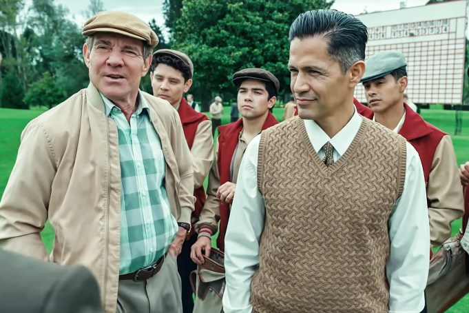 THE LONG GAME, from left: Dennis Quaid, Christian Gallegos, Miguel Angel Garcia, Jay Hernandez, Julian Works, Jose Julian (Bonniedale / Courtesy Everett Collection)